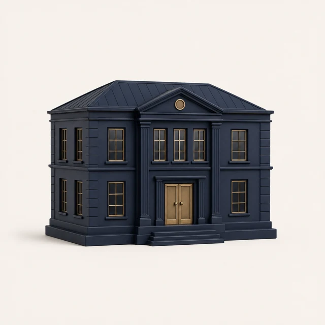 A navy and brass institutional building, the emblem for Business Law and Practice.