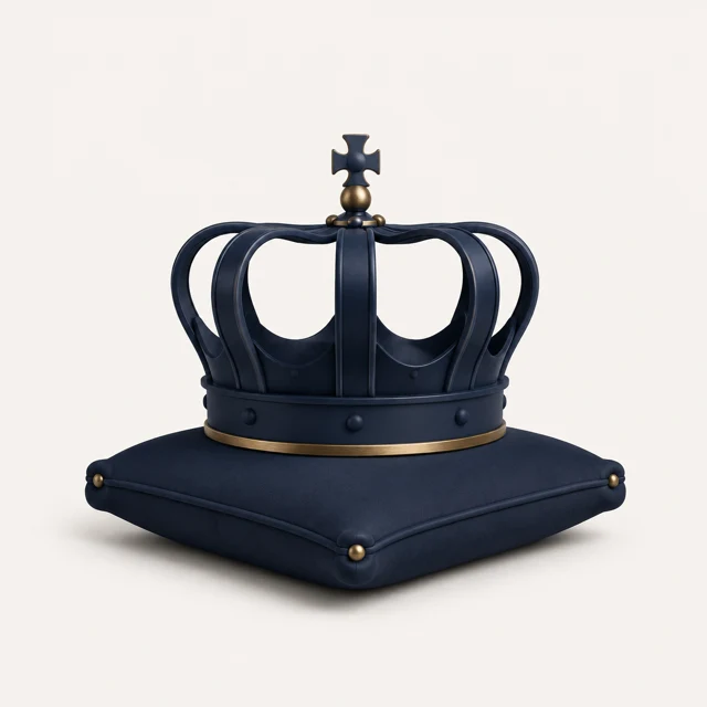 A navy and brass crown resting on a cushion, the emblem for Constitutional and Administrative Law.