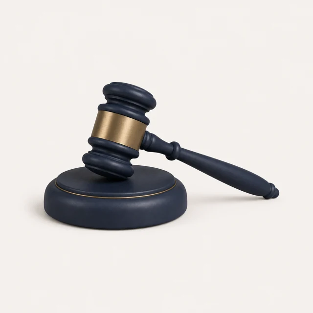 A navy and brass gavel, the emblem for Criminal Law and Practice.